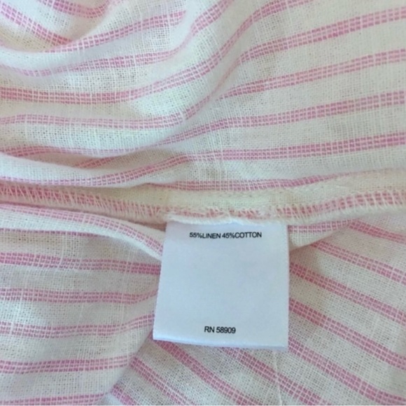 A loves A White and Pink Striped Ruffle Sleeve Button -up V-Neck Linen Jumpsuit - Picture 3 of 3